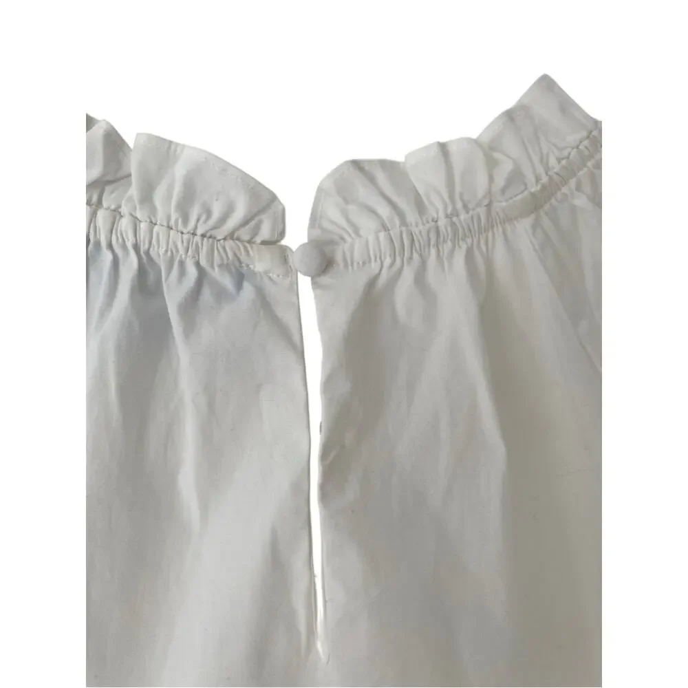 Hill House The Kit Ruffled Neck Short Sleeve Blouse White size medium